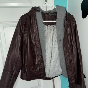 Women's Brown Leather Jacket with Gray Lining